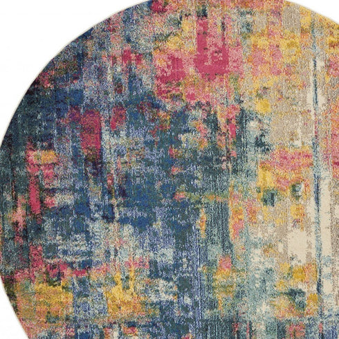 2' X 6' Blue And Yellow Abstract Power Loom Non Skid Area Rug